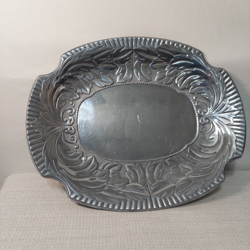 Wilton Armetale Regency Oval Serving Platter Acanthus Leaf‎ Pewter Finish 18.5"